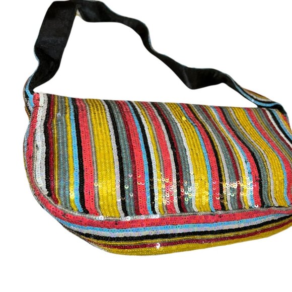 santi new multi color sequin sparkly striped should hand bag purse - Picture 1 of 4